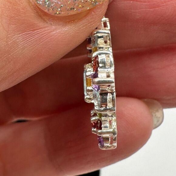 Stunning Multi-gemstone cross pendant in stamped sterling silver! - Picture 3 of 12